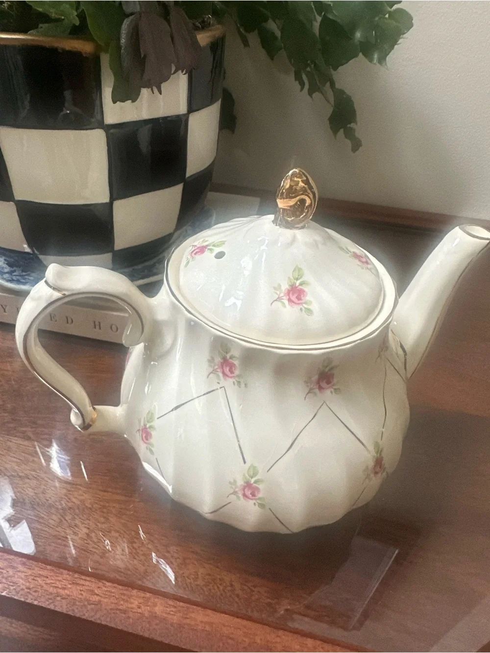 Vintage 1930 Sadler Floral Porcelain Teapot with Gold Trim Made in England